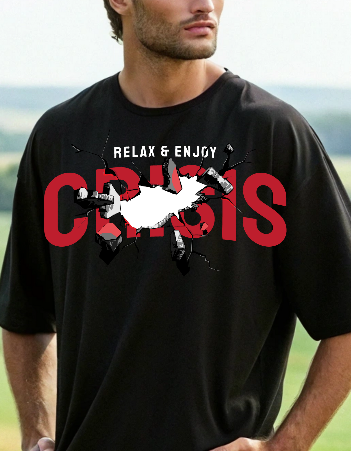 Relax & Enjoy Crisis Premium Black Oversized T-shirt for Men