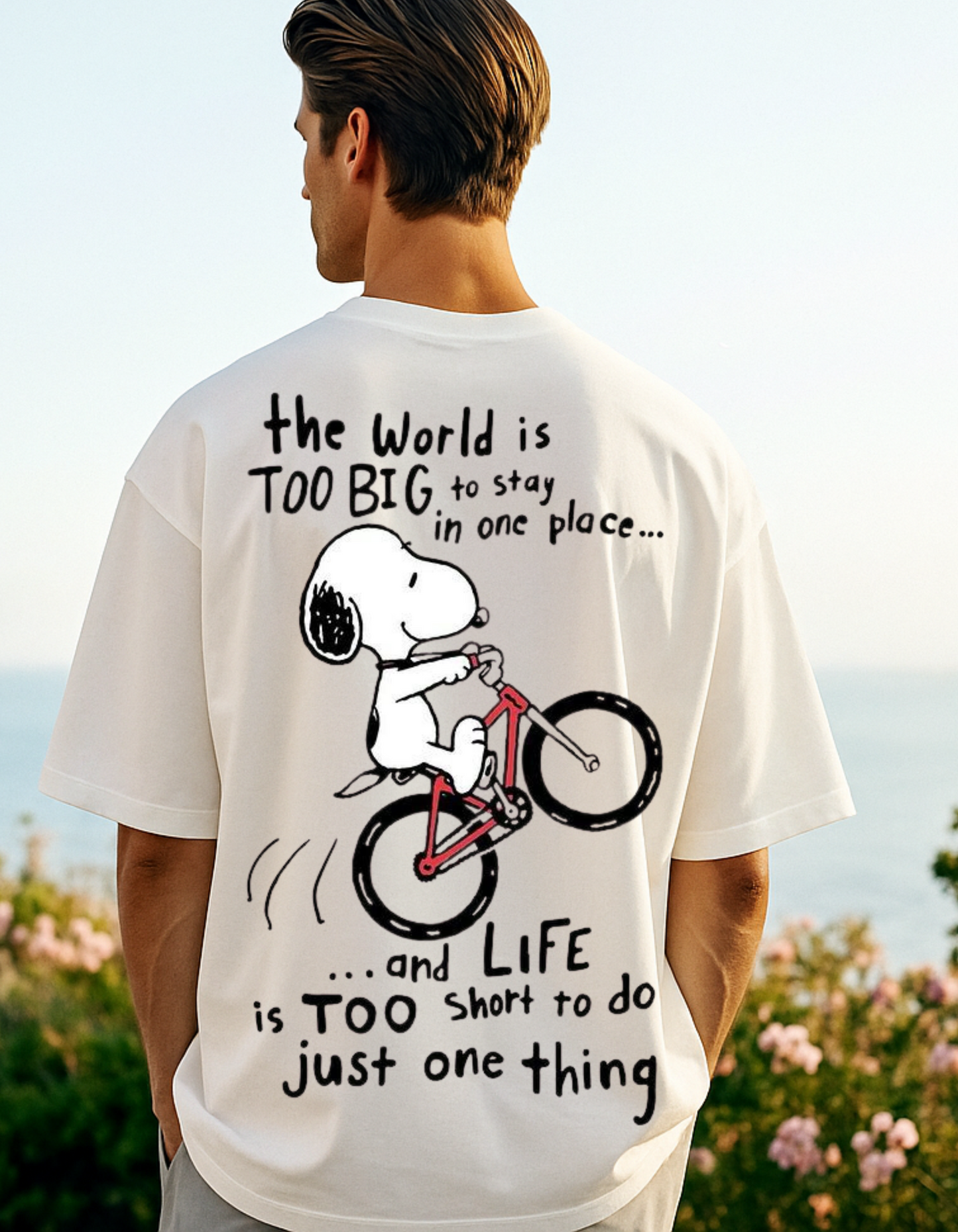 Never Stationary Men's White Oversized T-shirt