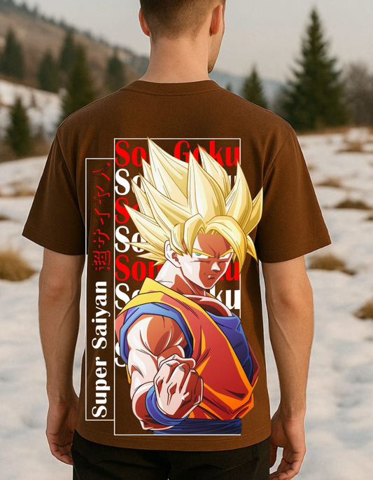 Men's Brown Saiyan Mode On Oversized T-shirt