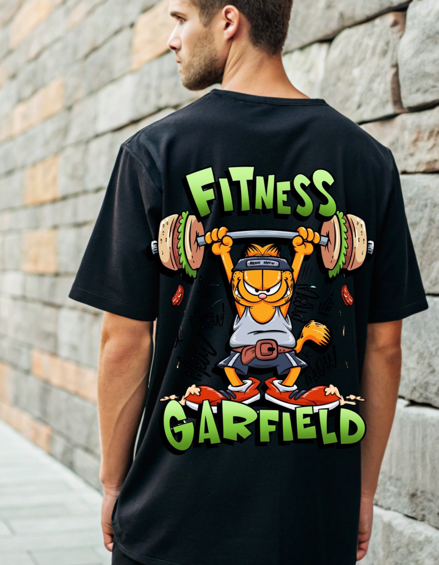 Men's Black Flexin' Feline Oversized T-shirt